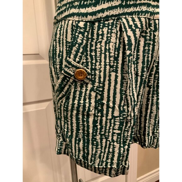 Ett Twa Anthropologie Dark Green & White Patterned V-Neck Romper, Size 0 (US) - Picture 5 of 8